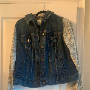 TORRID DENIM & KNIT HOODED CROP TRUCKER JACKET